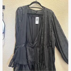 Black Sheer Wrap Blouse